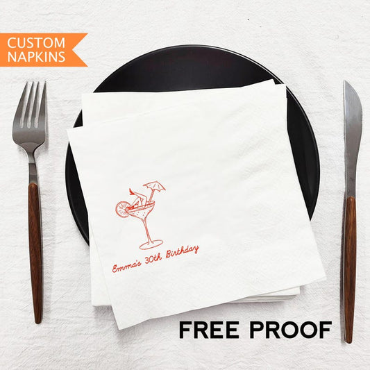 Custom Napkins, Birthday Napkins, Personalized Wedding Napkins,Custom Photo Napkins, Custom Logo Napkins, Party Napkins, Martini Theme Party