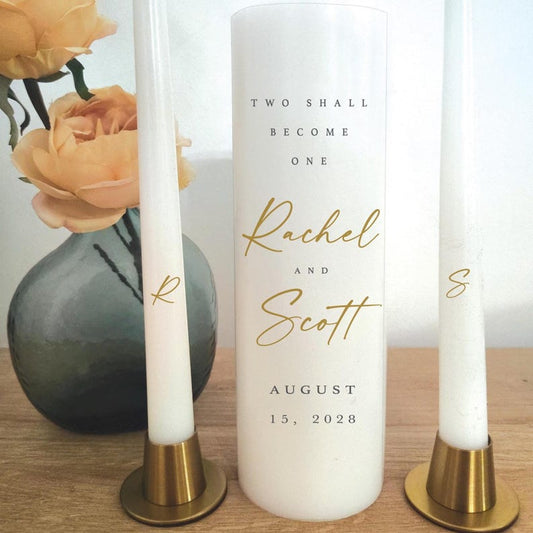 Personalized Wedding Unity Candle Set: Elegant Script Design - HOLDERS NOT INCLUDED