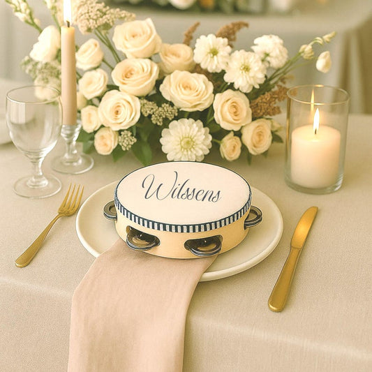 30 Custom Printed Tambourines for weddings seating, parties, and second lines Unique Wedding Favor Ribbon Not Included