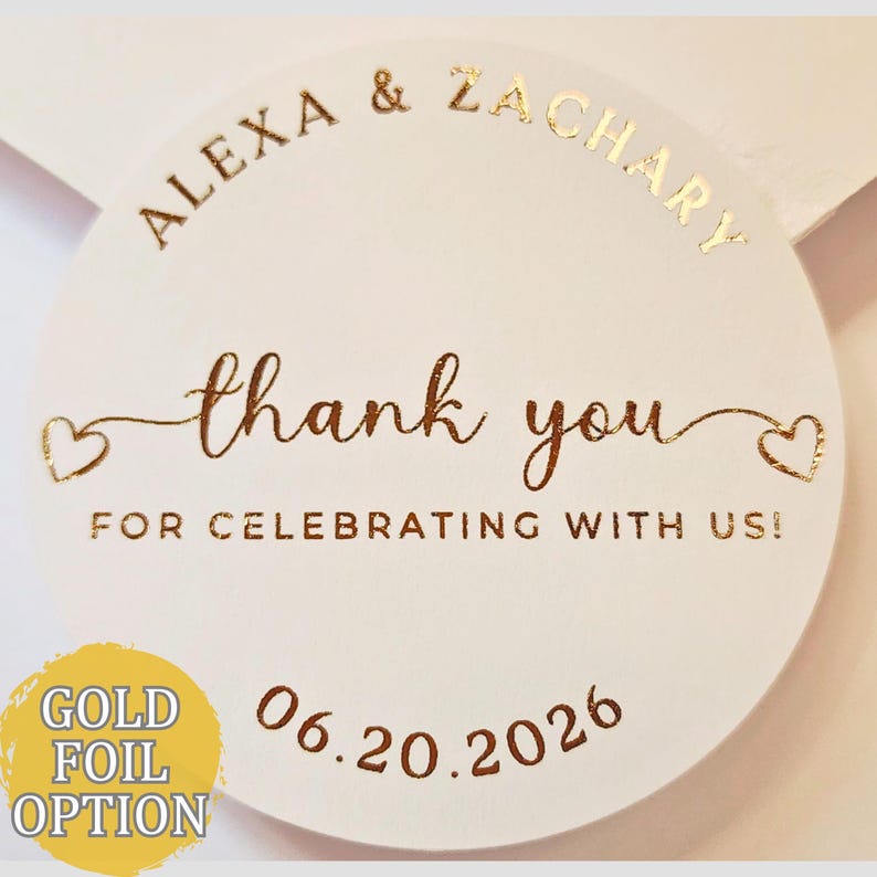 20 Gold Foil Wedding Favor Sticker for Bags Wedding Candy for Wedding Guest Gift Hotel Welcome Bags Round Stickers Wedding Thank You Label