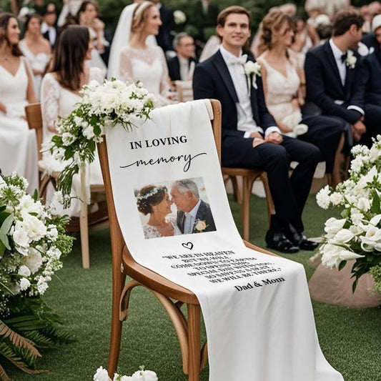 Personalized Fabric Sign, Wedding Banner , Wedding Memorial Sign, Reserved In Loving Memory, Memorial Chair Cover, Memory Linen Chair Sign