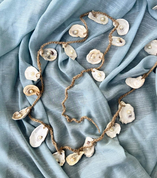 10-7 ft Oyster Shell Garland: Beach Wedding Decor, Nautical Style