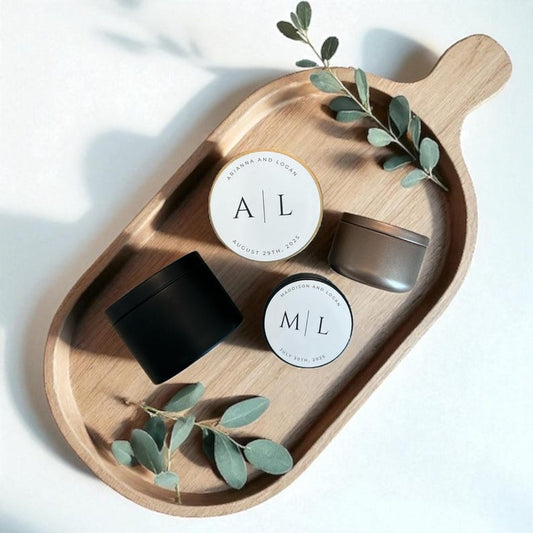 Personalized Minimalist Wedding Favor Candles: Hand-Poured Soy Wax Tins, Set of 10