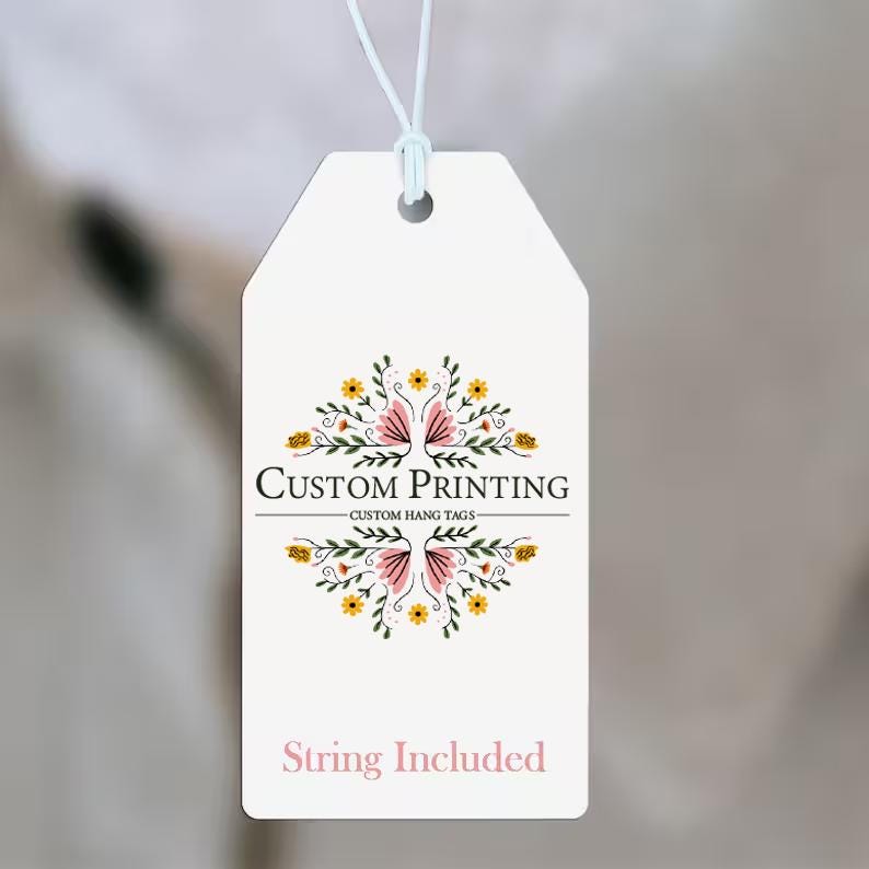 Hang Tag 1-1/2" x 3-1/8" | 100 Pieces with String - Custom Tags ~ Large Hang Tags- Custom Printed | Free Shipping | Add your own Logo