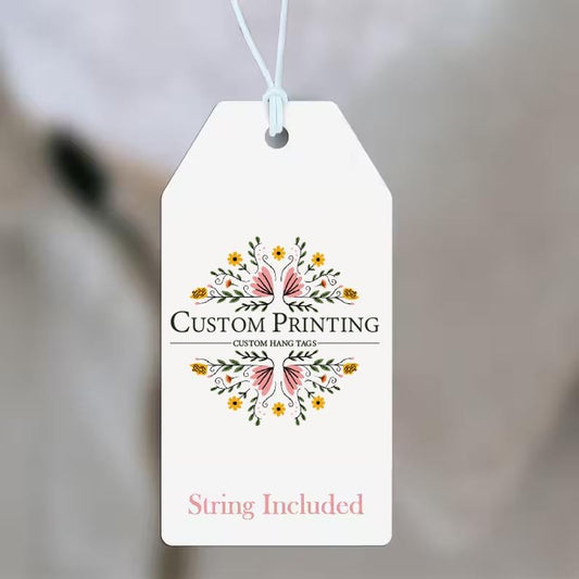 Hang Tag 1-1/2" x 3-1/8" | 100 Pieces with String - Custom Tags ~ Large Hang Tags- Custom Printed | Free Shipping | Add your own Logo