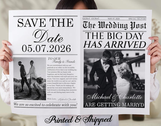 Custom Printed and Shipped Save The Date Newspaper, Wedding Save The Date, Engagement Announcement, Invitations, The Wedding Post News Paper