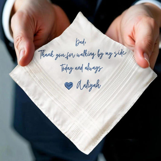 Embroidered Handwritten Handkerchief, Custom Wedding Handkerchief, Personalized Handkerchief For Groom, Father Of The Bride Gift