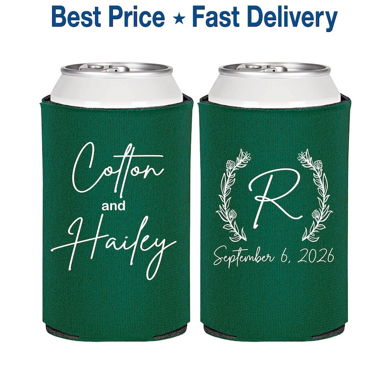 Personalized Wedding Can Coolers, Wedding Toast, Custom Reception Bar, Monogram Wedding Favors | 803