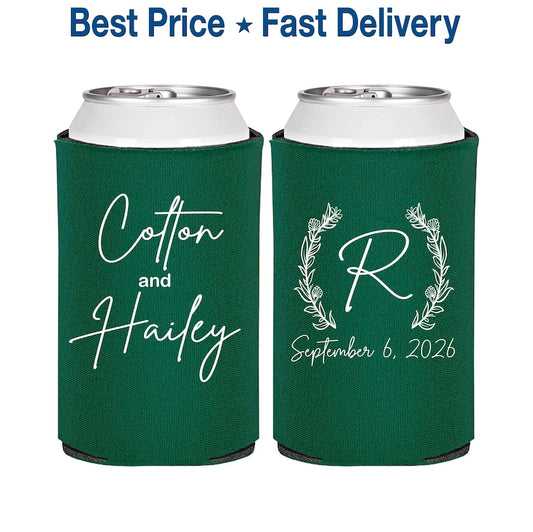 Personalized Wedding Can Coolers, Wedding Toast, Custom Reception Bar, Monogram Wedding Favors | 803