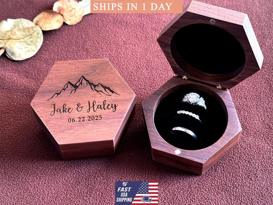 Engraved Wooden 3-Slot Ring Box  Personalized Wedding Keepsake, Rustic Ring Holder for Engagement, Anniversary & Proposal Gift