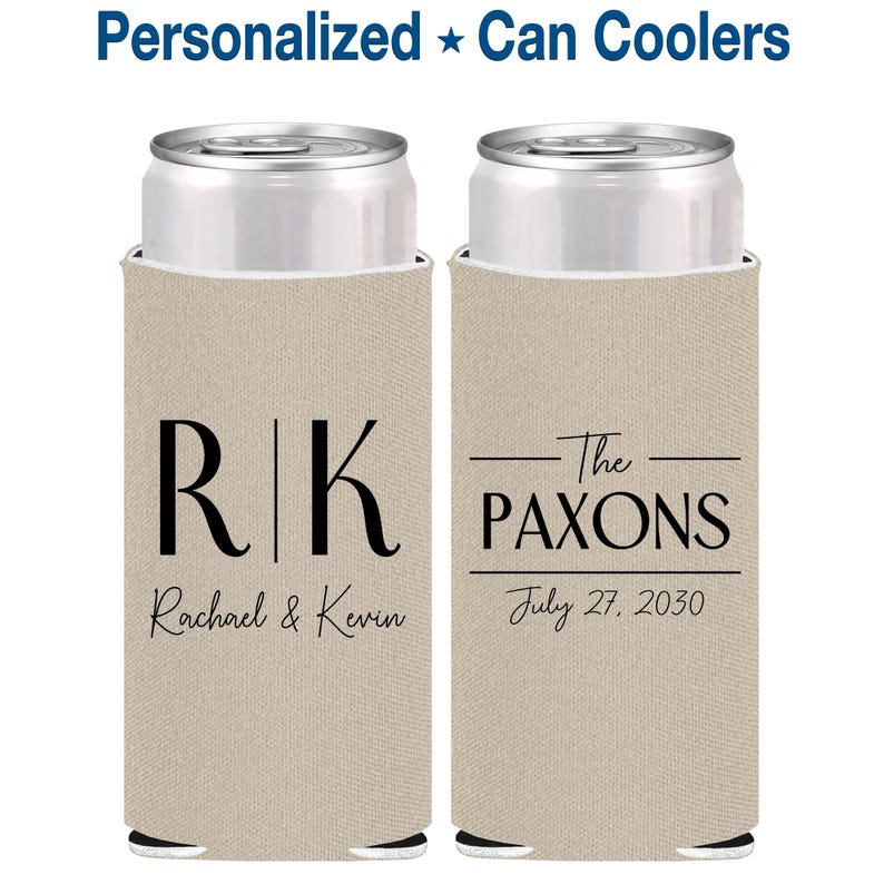 Monogram Wedding Slim Can Coolers, Personalized Seltzer Skinny Can Cooler, Custom Reception Bar, Custom Wedding Favors | 802