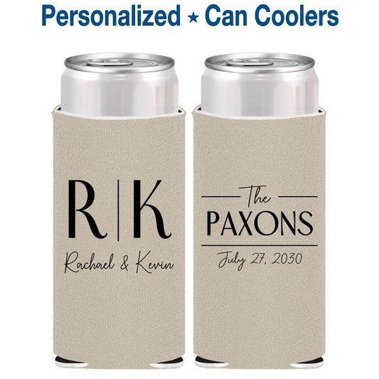 Monogram Wedding Slim Can Coolers, Personalized Seltzer Skinny Can Cooler, Custom Reception Bar, Custom Wedding Favors | 802