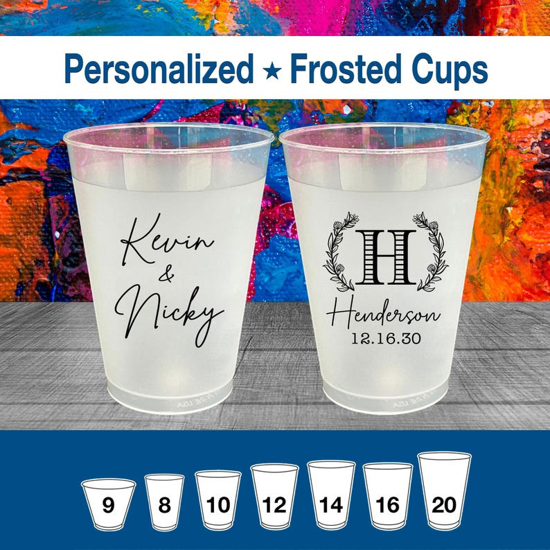 Monogram Wedding Frosted Cups, Custom Wedding Favors, Personalized Party Decoration, Wedding Reception, Shatterproof Plastic Cups | 805