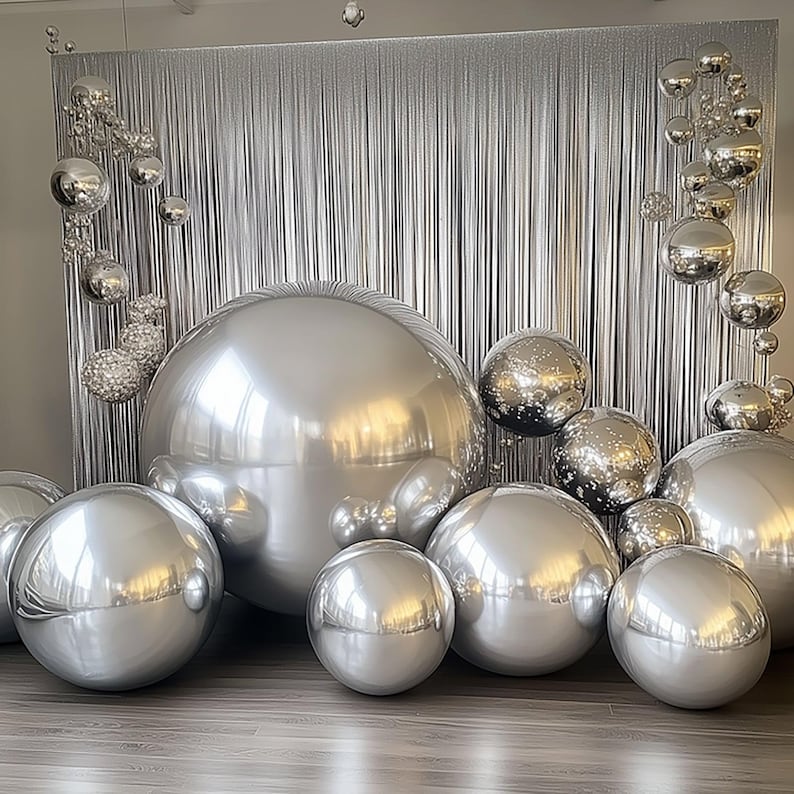Giant Metallic Orb Sphere Party Balloon for Wedding Decor, Bachelorette Party, Photo Backdrop, Engagement or Birthday Celebration