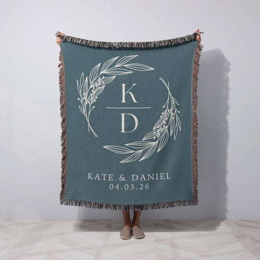 Personalized Throw Couples Blanket with Names Wedding Present Bridal Shower Gift for Newlyweds Cotton Anniversary Gift Engagement Gift