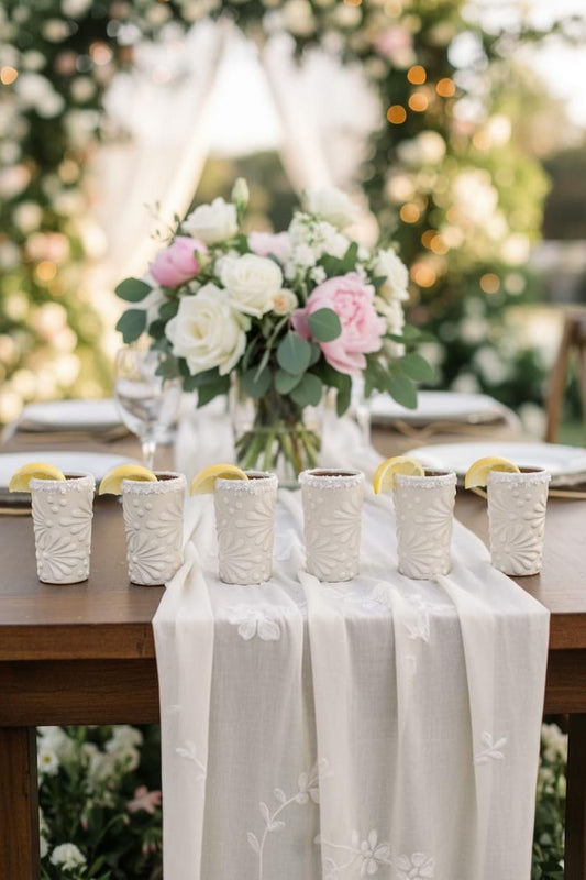 Handmade Talavera Shot Glasses € White | Mexican Wedding Decor || ArteyAlmaMexicana