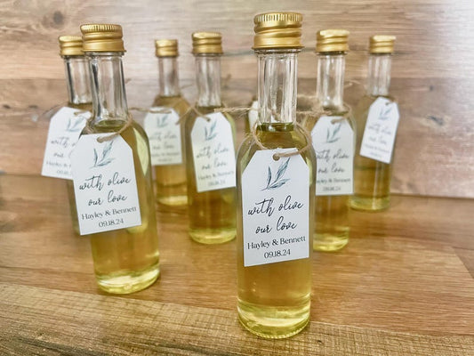 Olive Oil Wedding Favors  1.7 oz Bottles with Personalized Tags, Italian Bridal Shower Favors, "Olive You"Party Gifts