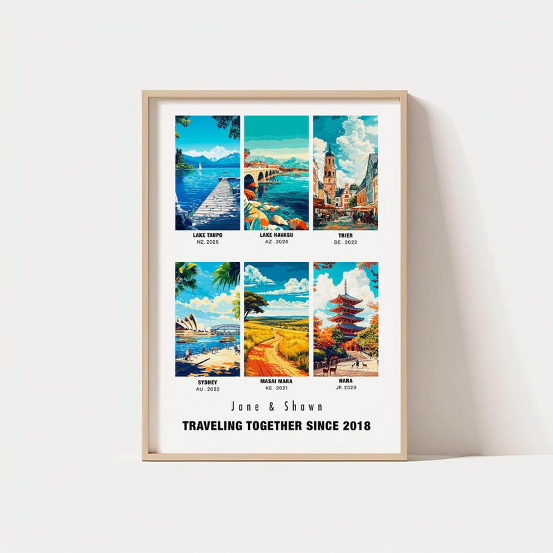 Favourite Places Travel Gift, Personalised Travel Memories Poster, Travel Print Collage, Custom Souvenir Gift for Travel Lovers, Custom 6