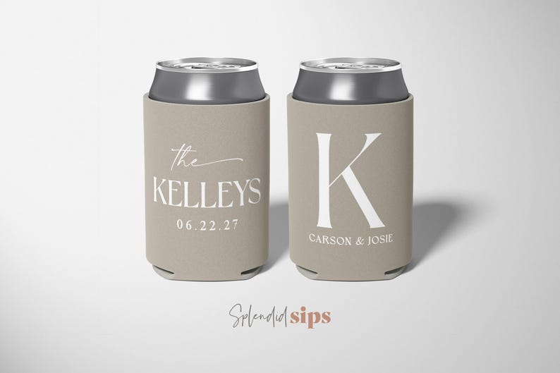 Monogram Wedding Can Coolers, Big Initial, Wedding Favors, Beverage Insulators, Personalized Beer Holders