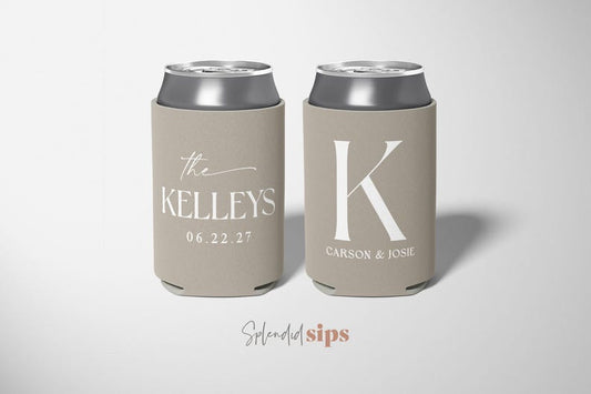 Monogram Wedding Can Coolers, Big Initial, Wedding Favors, Beverage Insulators, Personalized Beer Holders