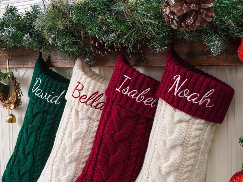 Family Christmas Stockings, Personalized Embroidered Christmas Stocking, Custom Knitted Family Stockings, 2025Holiday Stocking With Name.