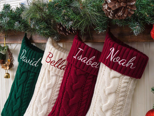 Family Christmas Stockings, Personalized Embroidered Christmas Stocking, Custom Knitted Family Stockings, 2025Holiday Stocking With Name.
