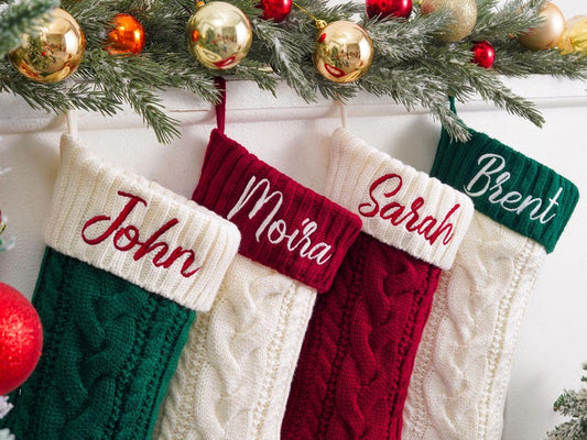 2025 Embroidered Christmas Stocking, Knitted Family Stocking, Personalized Xmas Stocking with Name,Holiday Stockings,Christmas Family Gifts