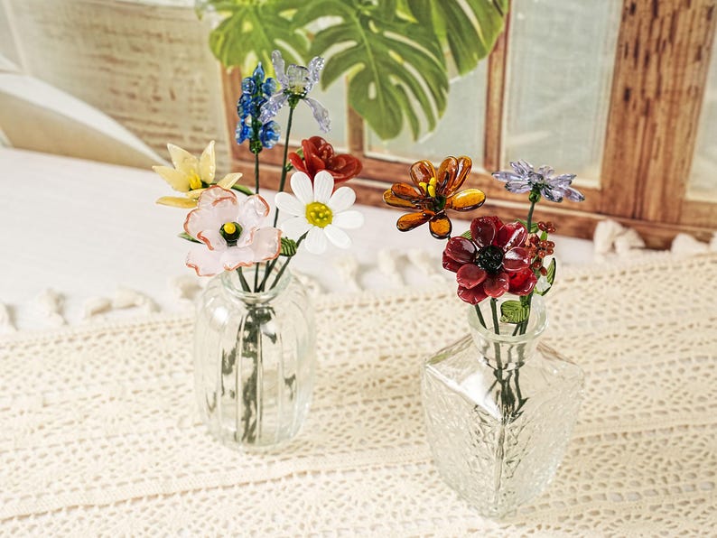 Handmade Glass Birth Month Flower Bouquet,Personalized Birth Flower Gifts,Cusotm Glass Floral Figurines,Gift for Mom,Gift for Her,Home Decor