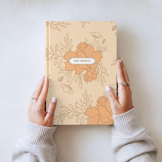 Floral Wedding Guest Book: Peach Color Lined Notebook, Whimsical Cottagecore Wedding Decor