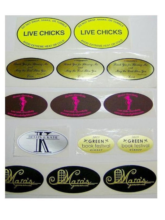 1,000 Custom Printed Labels, Oval Stickers on a roll, includes typesetting and/or your logo