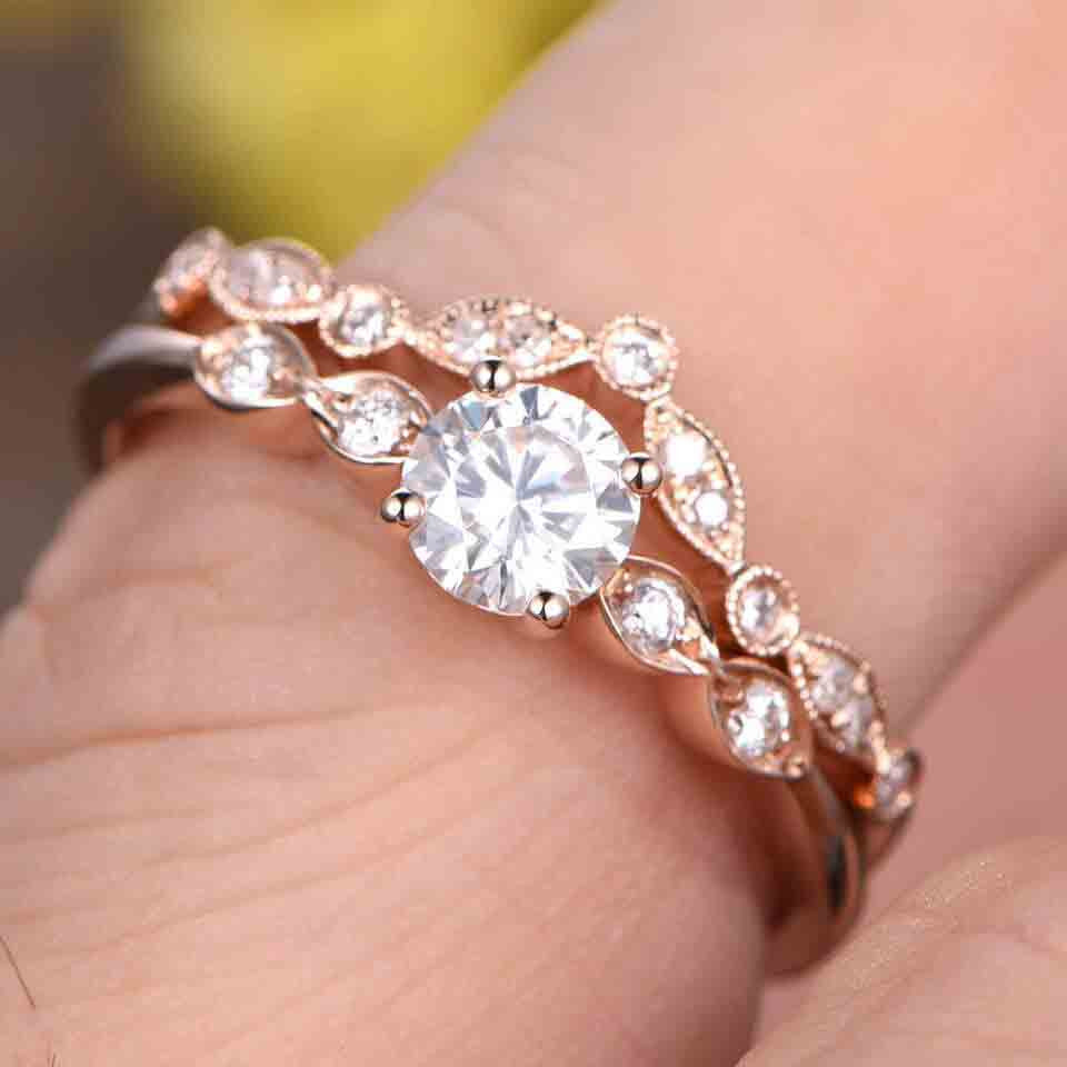 5mm Moissanite Rosalie Diamond Engagement Ring Set 2pcs