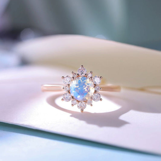 Floral Female Moonstone Engagement Ring Rose Gold women-no002