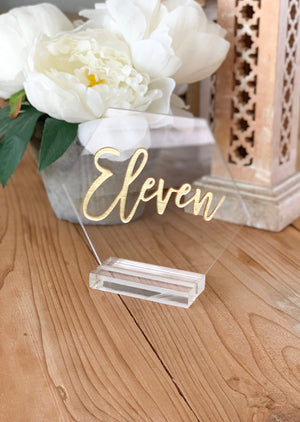 Modern Calligraphy Hexagon Table Number With Stand Options - TN1