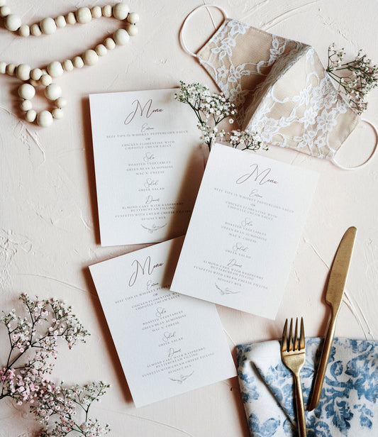 Blush & Pale Pink Floral Wedding Menu with Simple Modern Calligraphy Script — Available in Other Colors!