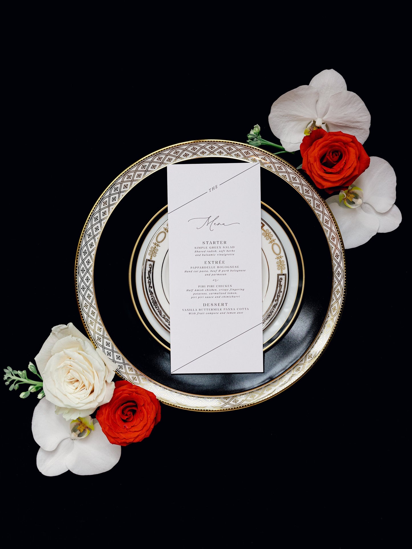 Minimalist Menu in Black & White Wedding Menu with Simple Modern Calligraphy Script — Available in Other Colors!