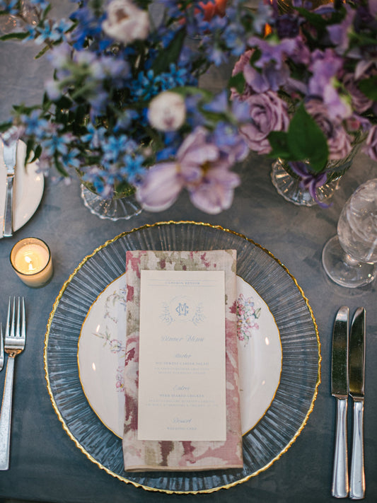 Blush Pink & White Floral Wedding Menu with Simple Modern Calligraphy Script — Available in Other Colors!