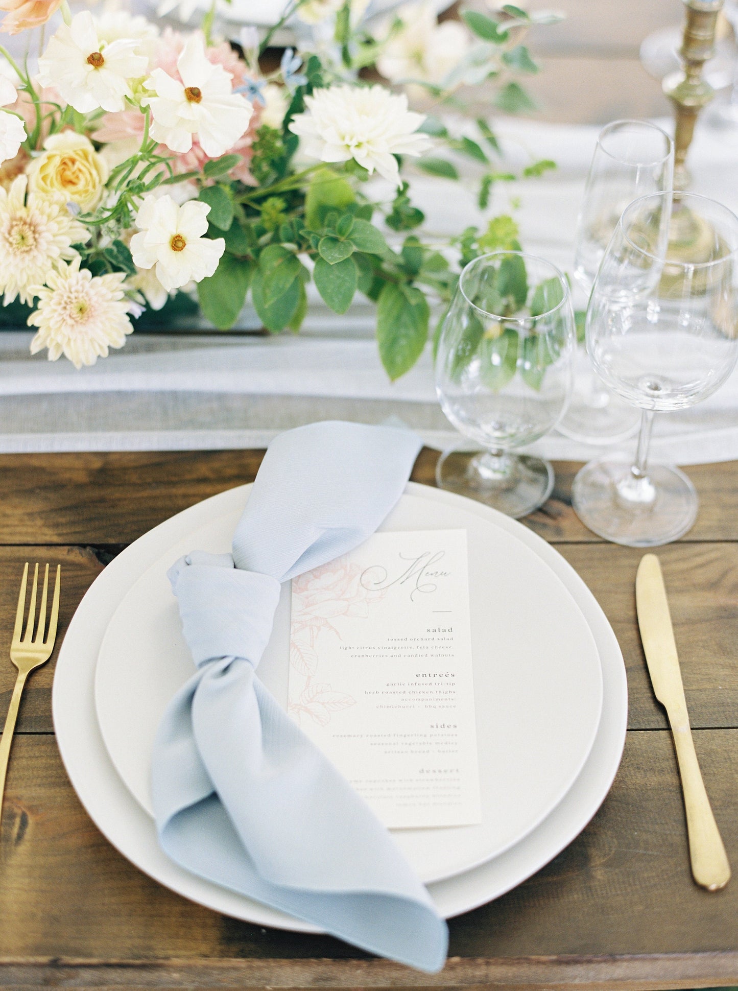 Grey, Pink & White Floral Wedding Menu with Simple Modern Calligraphy Script — Available in Other Colors!