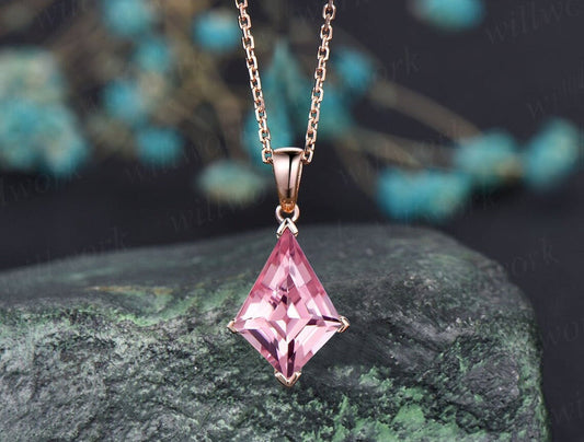 Kite Cut Padparadscha Sapphire Necklace Solid 14k 18k Rose Gold Vintage Unique Personalized Pendant Women Her Anniversary Bridal Gift Mother