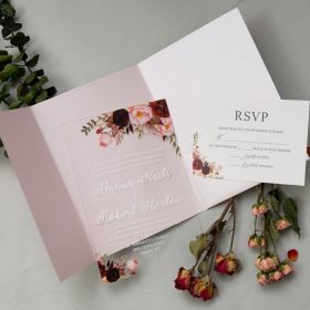 Burgundy Blush .04" Clear Acrylic Wedding Invitation With Blush Pocket Sapl002