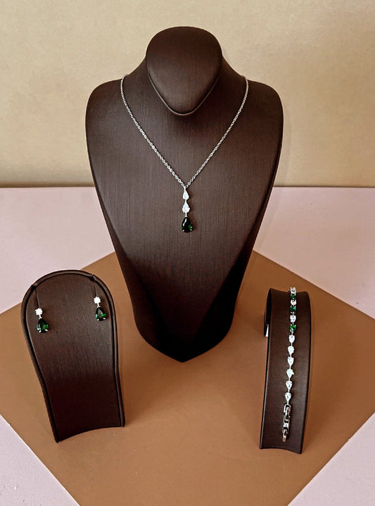 Dala-Emerald Simulated Diamond Jewelry Set With Necklace, Bracelet, Drop Earrings *Final Sale*