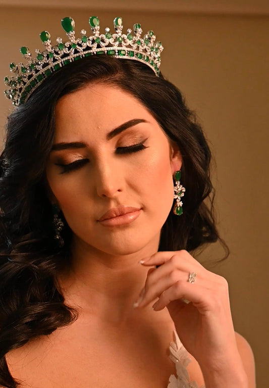 Majestic Emerald Green Full Crown Swarovski Most Luxurious Royal Crown