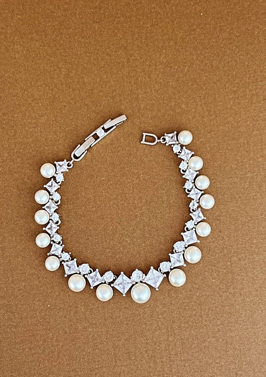 Dara Simulated Diamond And Pearls Bracelet *Final Sale*