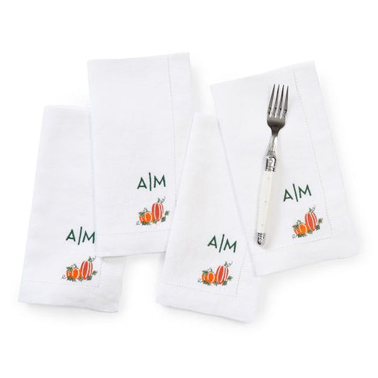Fall Embroidered Linen Dinner Napkins, Set Of 4