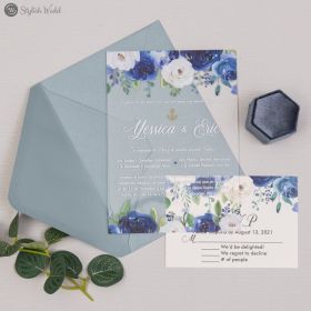 Navy And White Floral Acrylic Wedding Invitations Swal025