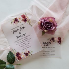 Burgundy And Blush Floral Uv Printing Wedding Invitation On Vellum Paper Swuv015