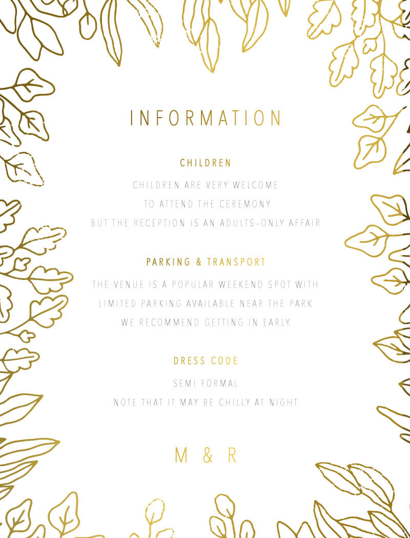 Gold Foil Frame Information Card by Joy
