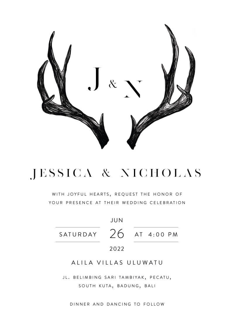 Ink Antler Wedding Invitations by Putri N.
