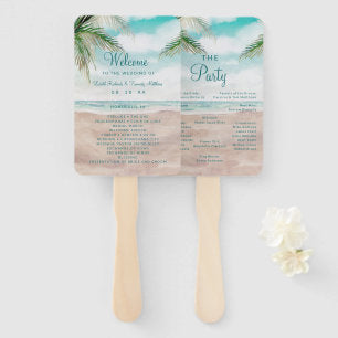 Island Breeze Sandy Beach Wedding Ceremony Program Hand Fan