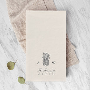 Island Vintage Pineapple Wedding Monogram Paper Guest Towels