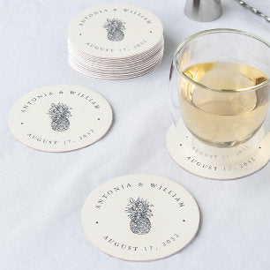 Island Vintage Pineapple Wedding Round Paper Coaster